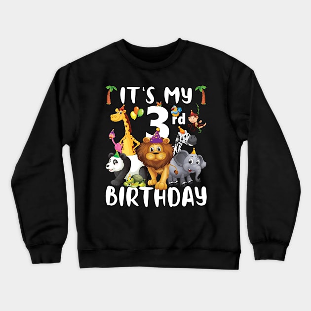 Its My 3rd Birthday Safari Jungle Zoo Lovers Birthday Party Crewneck Sweatshirt by Sowrav